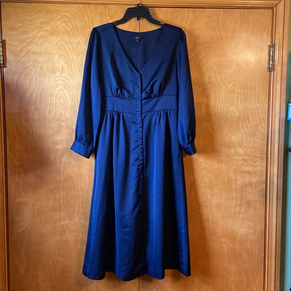J Crew Midi Bottom Down Navy Blue Dress. Size 8 - Picture 3 of 16